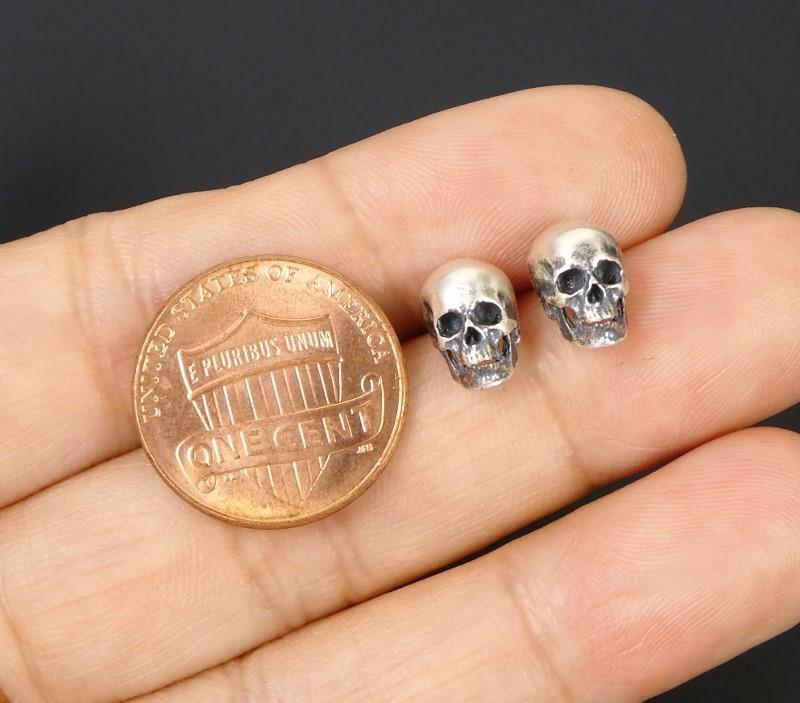 Matte 925 Sterling Silver Skull Tiny Small Stud Post Earrings Lightweight Gothic