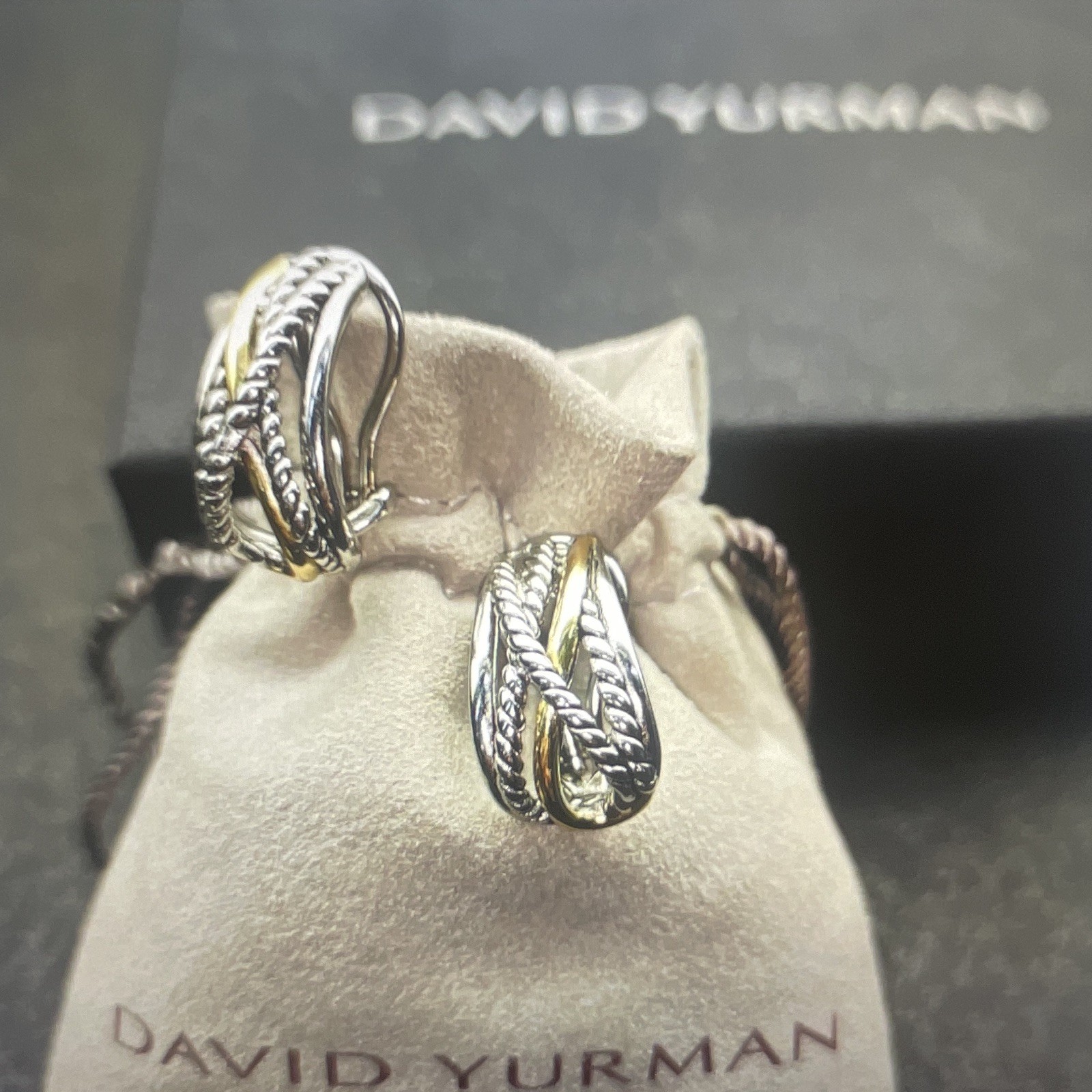 DY Intertwined Cable Hoop Earrings 925 Silver 18K Gold TwoTone