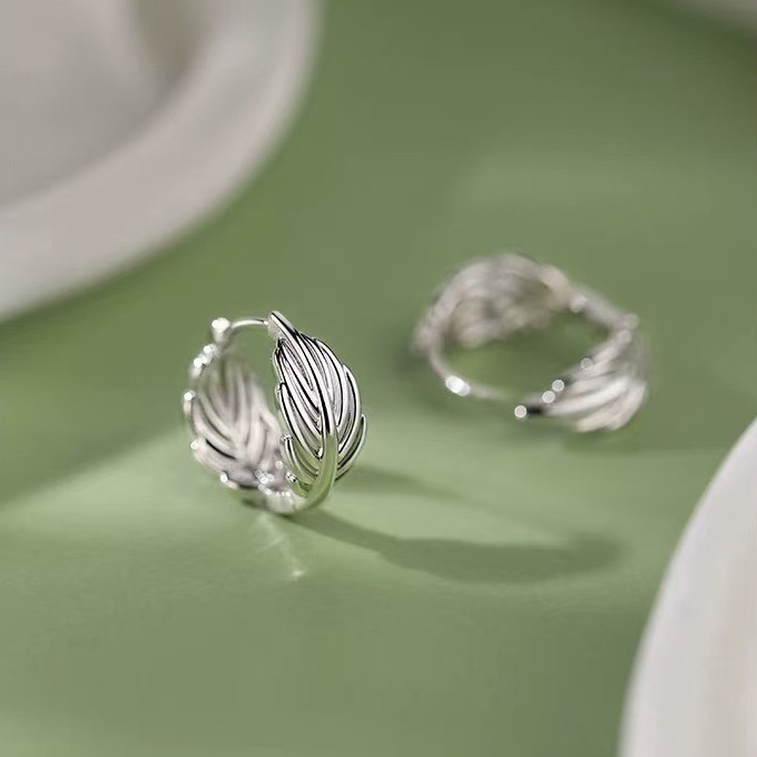 Cute Leaves Small 925 Sterling Silver Hoop Earrings