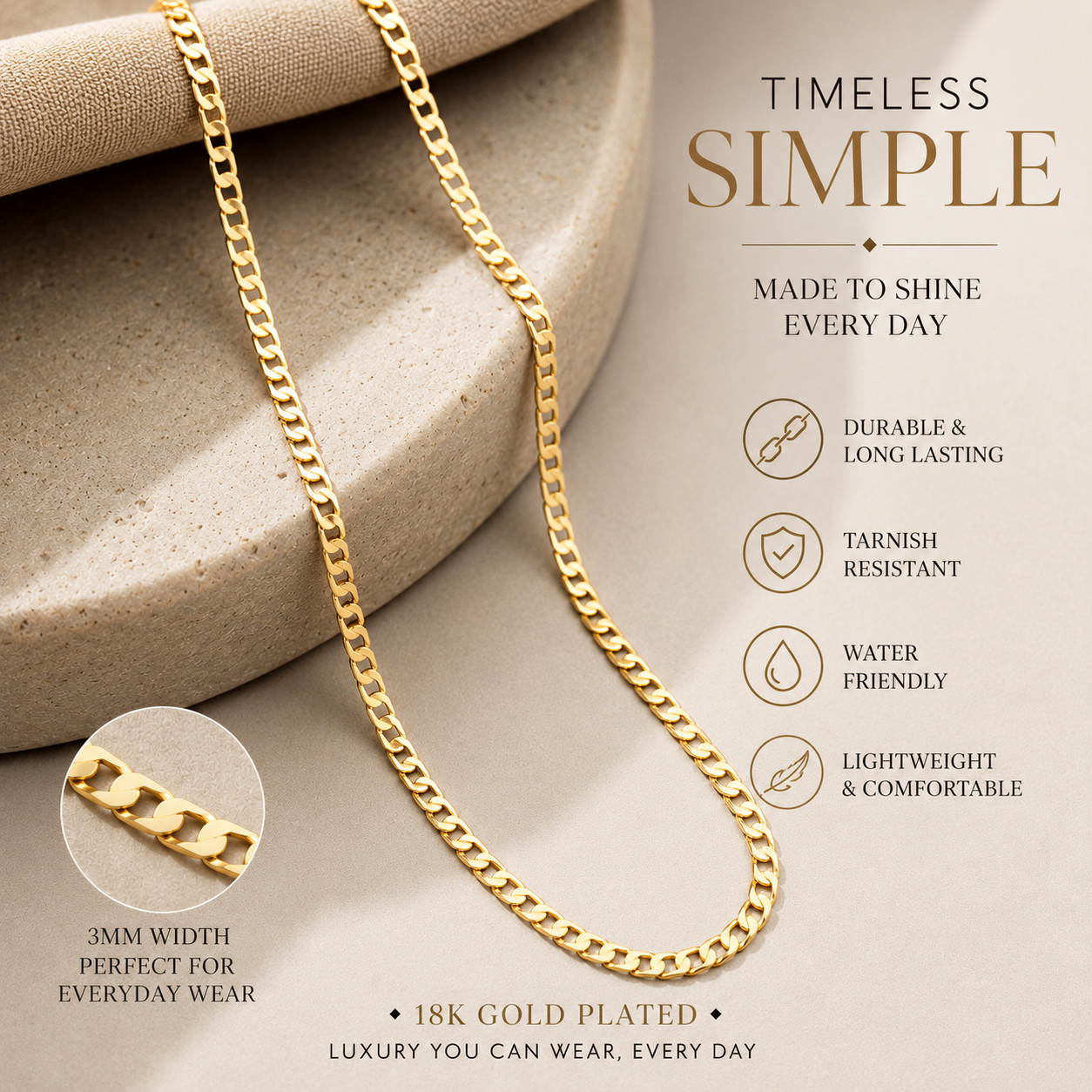 Diamond Cut Chain 18K Gold Filled Mariner Necklace 19.5″ Unisex Jewelry