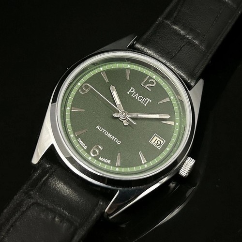 Piaget Vintage Automatic Watch Green Dial Unisex Crocodile Leather Strap