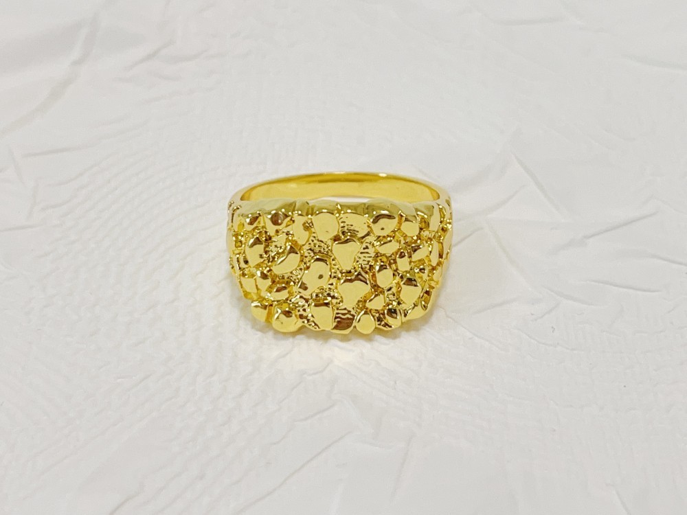 14K Solid Yellow Gold Square Nugget Ring 15mm Rough Texture Band Size 10 Jewelry