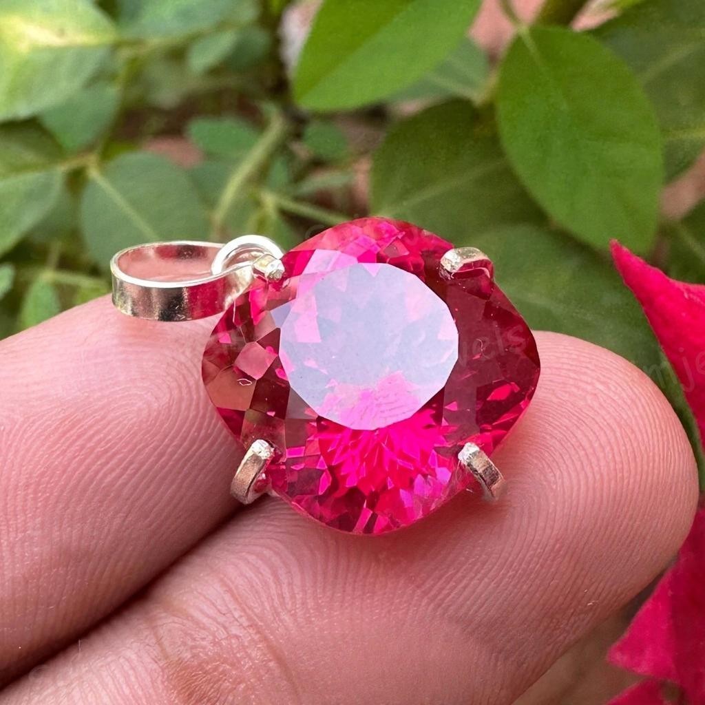 Certified 22.5 Ct Natural Cushion Mogok Pink-Ruby Pendant in 925 Solid Silver