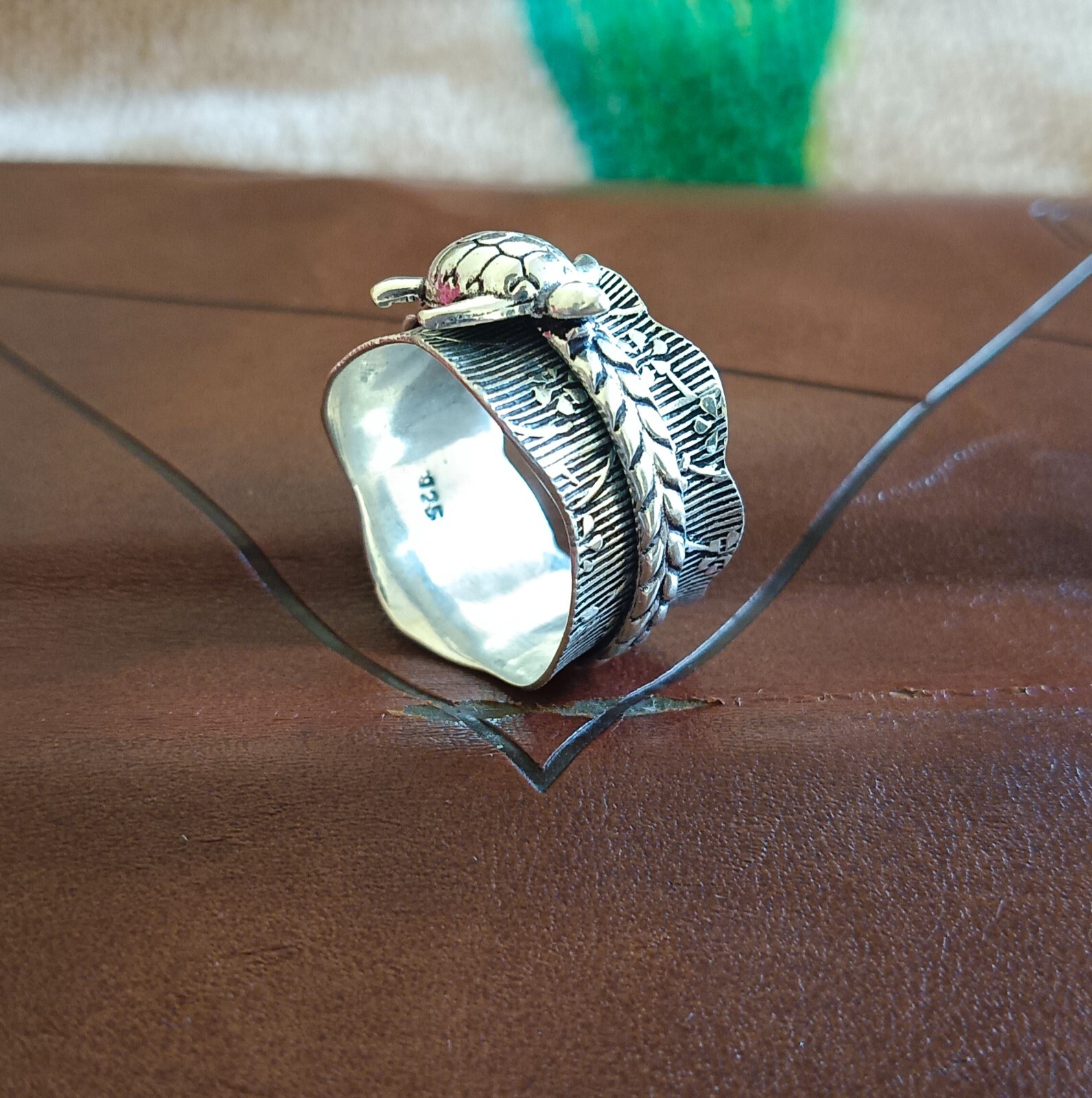 Handmade Turtle Textured Spinner Ring 925 Sterling Silver Ring All Size SR404