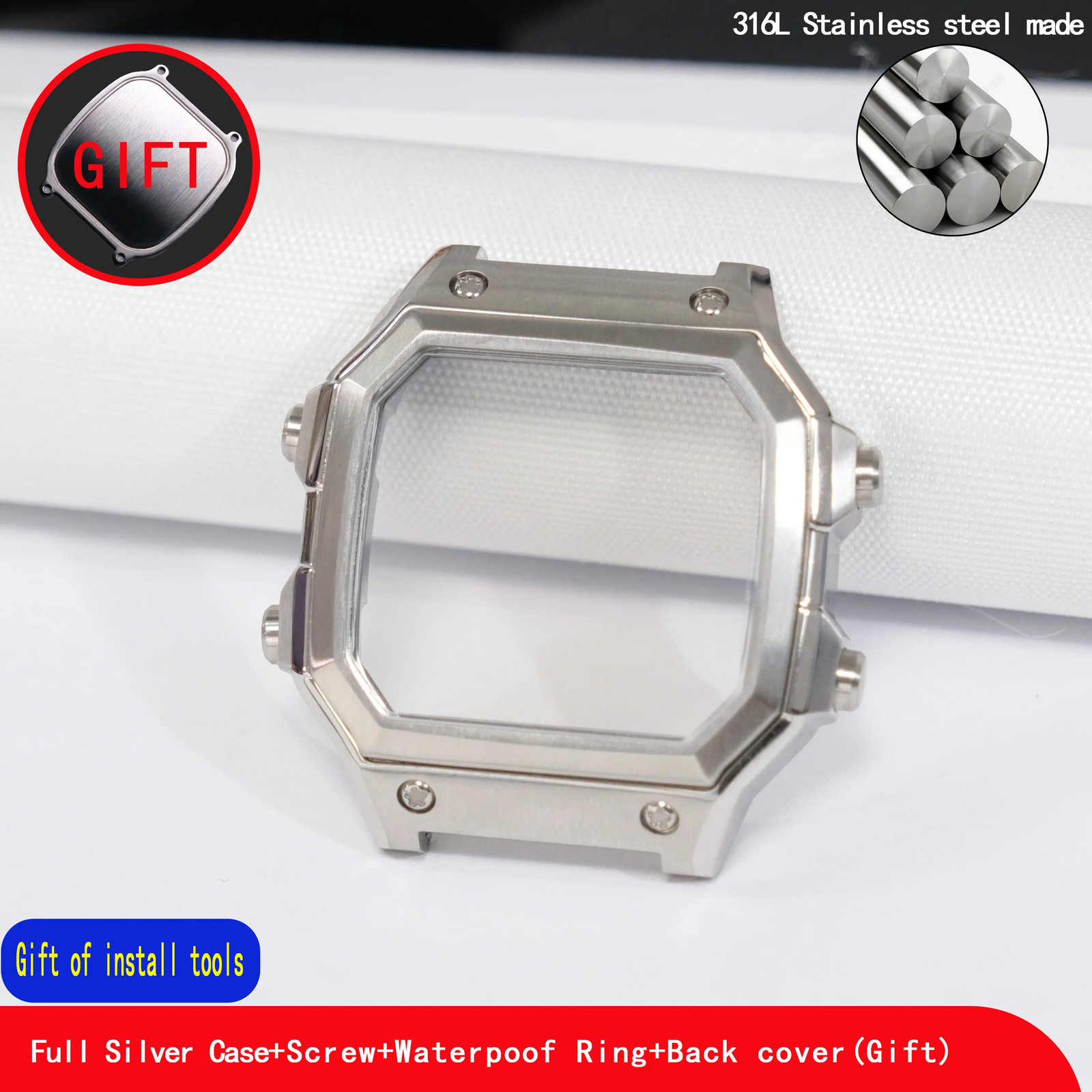 Replacement Watch Case for AE1200 AE1300 316L Steel Mod Kit Compatible with 3299