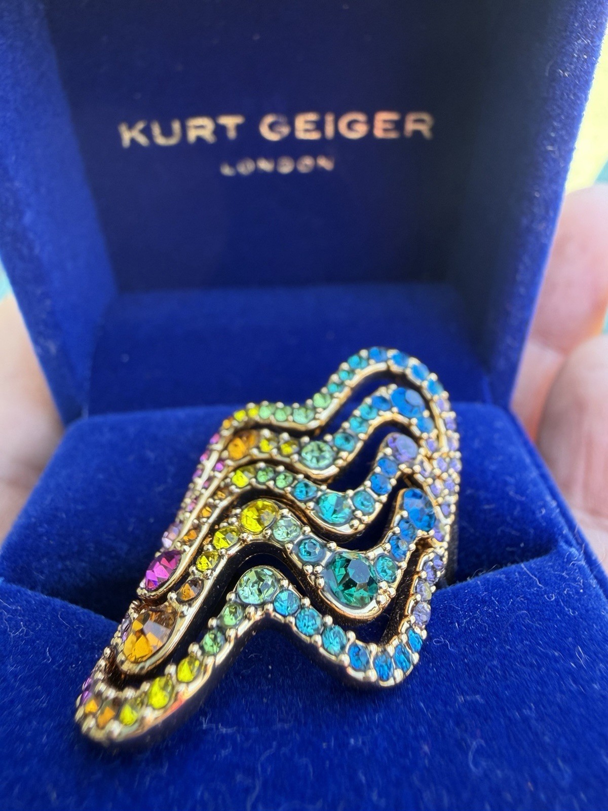 Kurt Geiger Rainbow Wave Cocktail Ring Size 7