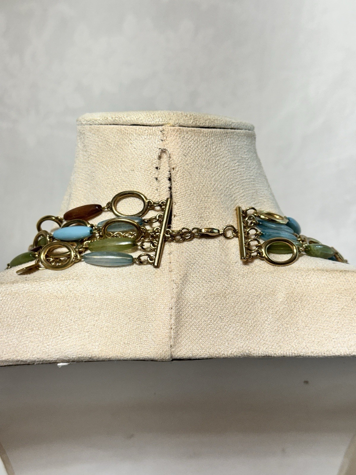Multicolor Glass Beaded Layered Necklace Oval Link Toggle Adjustable