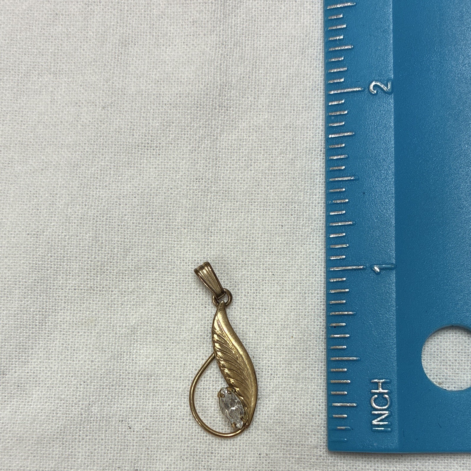 Gold Tone Nature Leaf Charm Pendant White Oval Crystal Asymmetrical