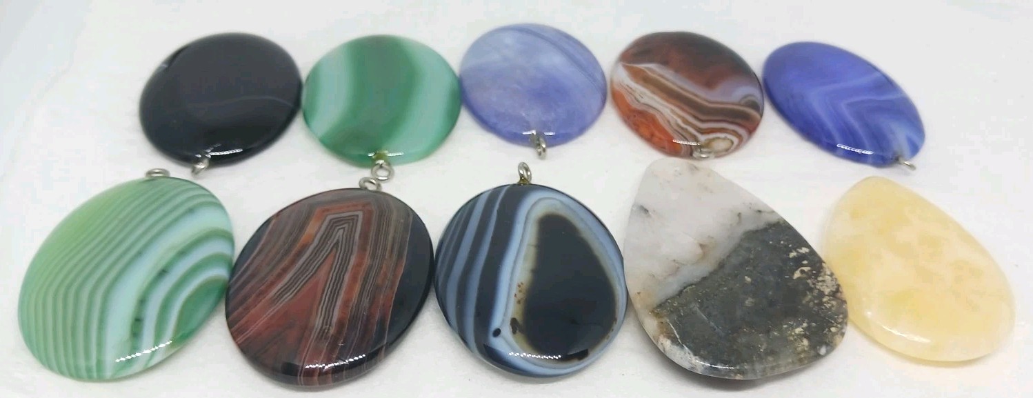 10 Gemstone Pendants Cabochon dyed drilled agate eyelet drilled no bail pendant