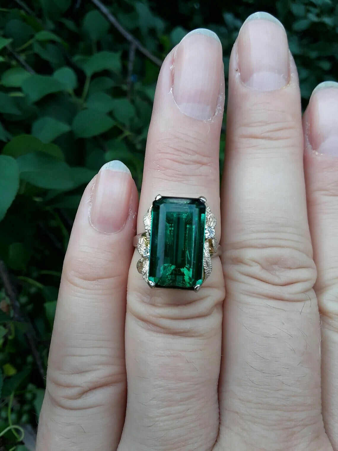 4Ct Lab-Created Green Emerald Solitaire Engagement Ring 14K Yellow Gold Finish