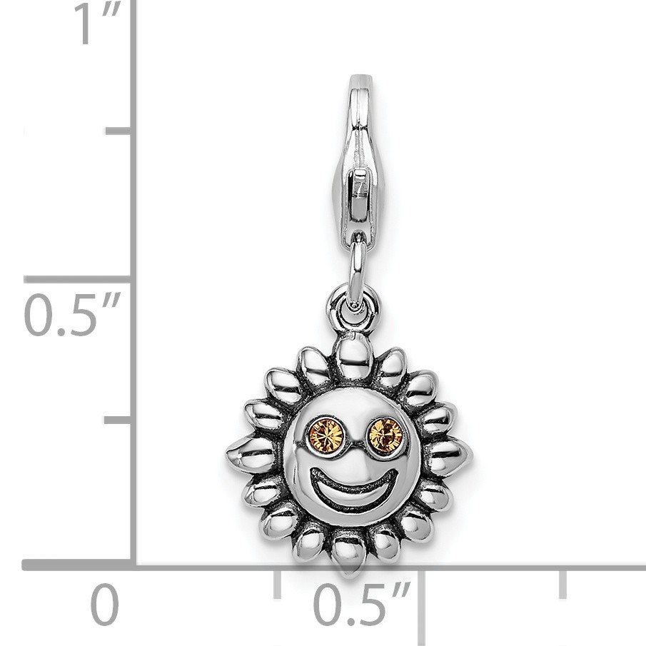 Amore La Vita Silver Polished 3-D Yellow Crystal Sun Charm with Fancy Lobster C