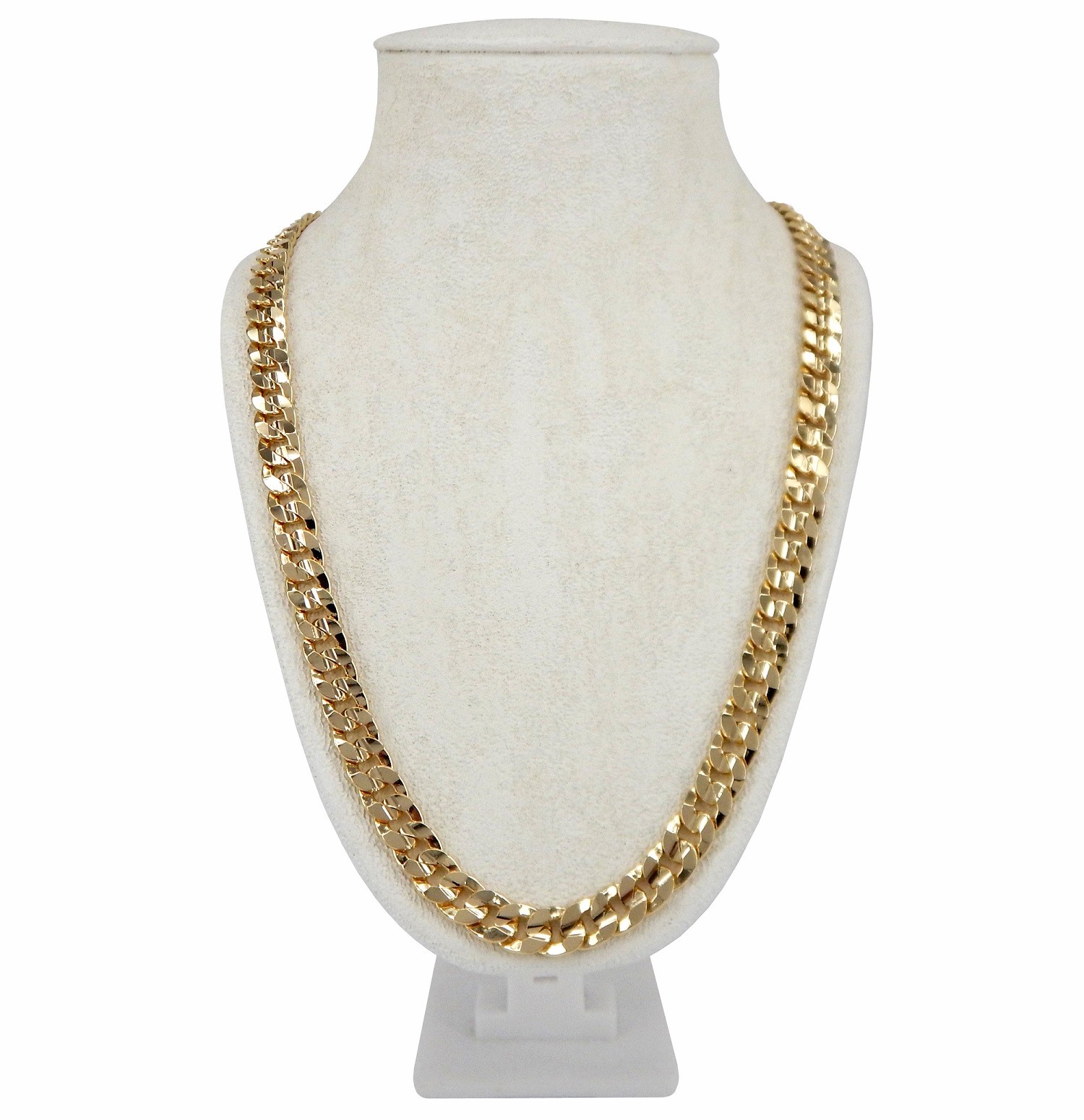 Men’s 10mm Concave Cuban link Chain 20″ 24″ 30″ inch Necklace 14k Gold Plated