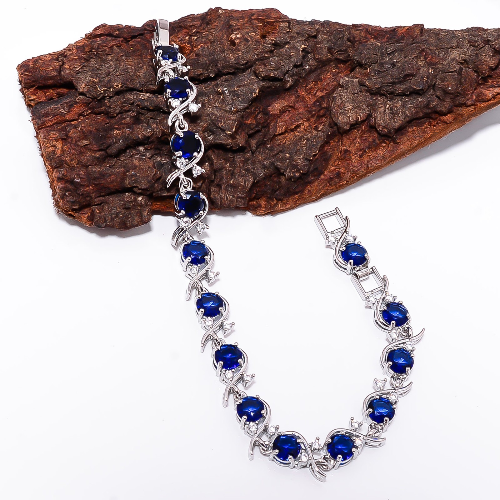 Blue Sapphire – Simulated 925 Sterling Silver Adjustable Bracelet 7-8″ B129658