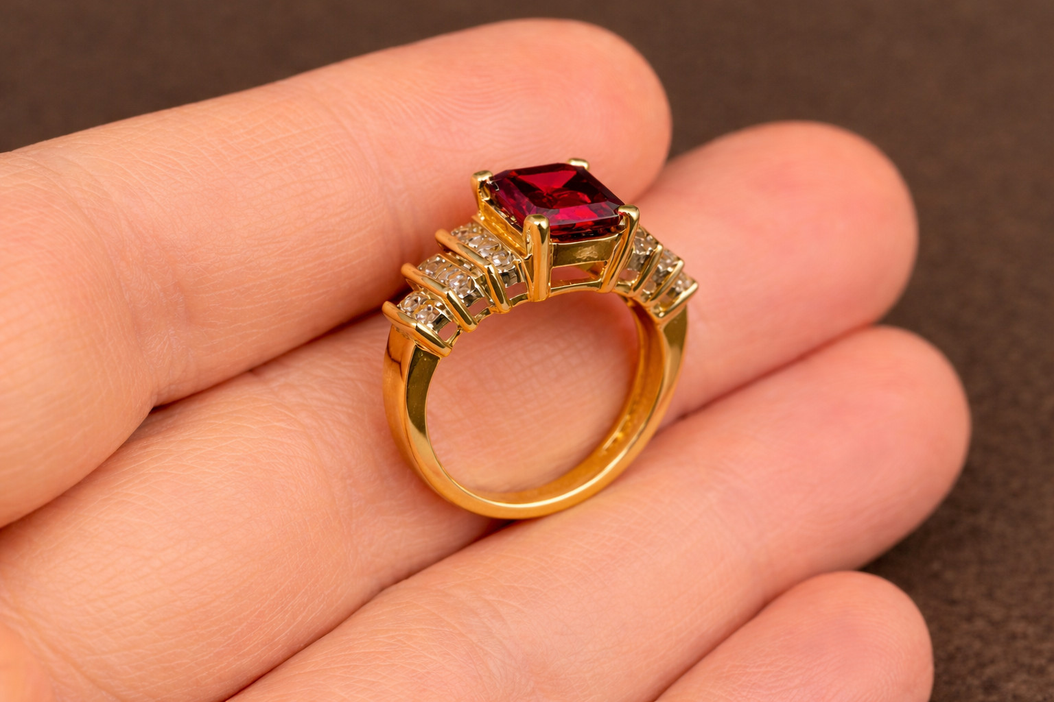 Natural Ruby & Diamond Engagement Gift Ring 14k Yellow Gold Size 7(Import Free)