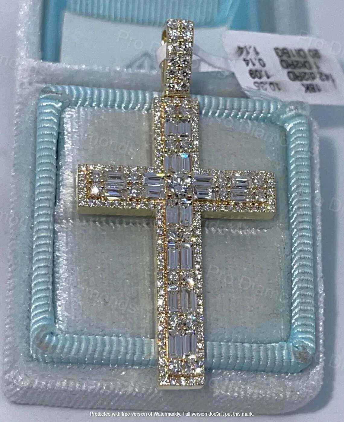 Real Moissanite 2.50Ct Baguette Cut Cross Pendant 14K Yellow Gold Silver Plated