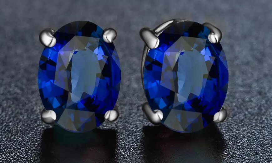 2.00 CTTW Lab Created Sapphire Oval Cut 925 Sterling Silver Stud Earrings 7x4MM