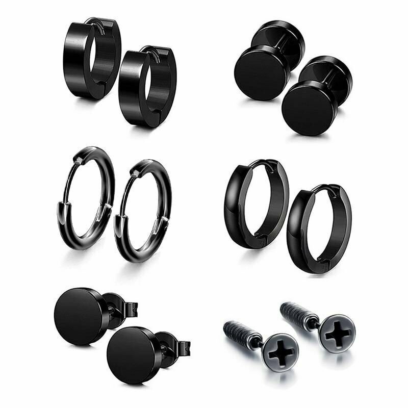 16 PACK Earrings Stud Stainless Steel Punk Piercing Men Hoop Gothic Unisex