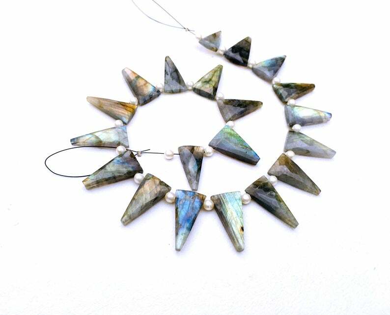 19 Piece Natural Labradorite Faceted Triangle Shape Blue Flash Size10x18-12x23MM