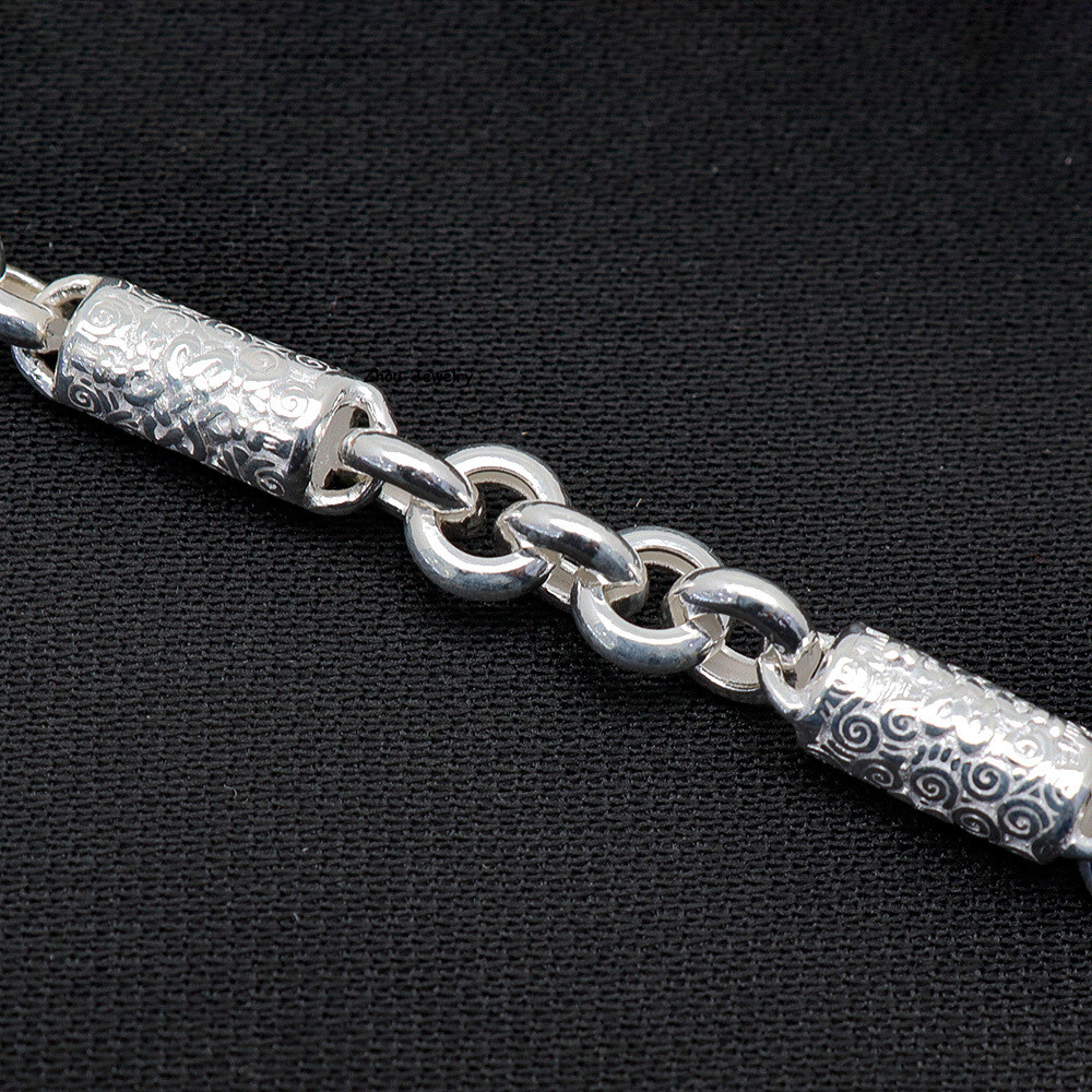 Pure S999 Fine Silver 999 Chain 6mm Cable Link Bead Necklace 49-50g 21.6inch