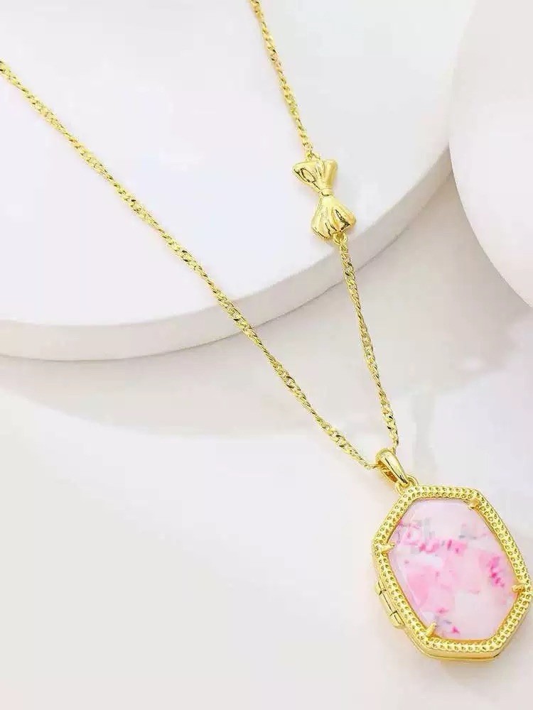 🌹Kendra Scott x LoveShackFancy Daphne Gold Locket Necklace Pink Mint Rosa Beaux