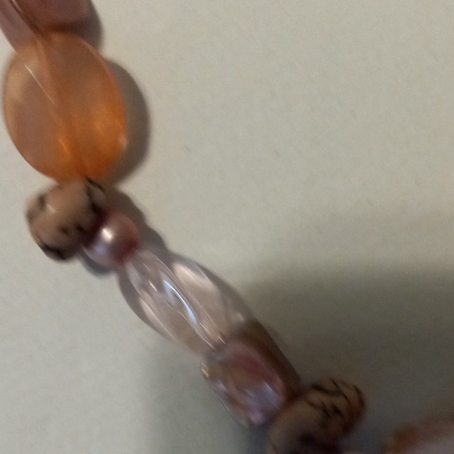 Pink Brown Glass Oval Beaded Necklace Cable Chain, Adjustable Extender Lobster