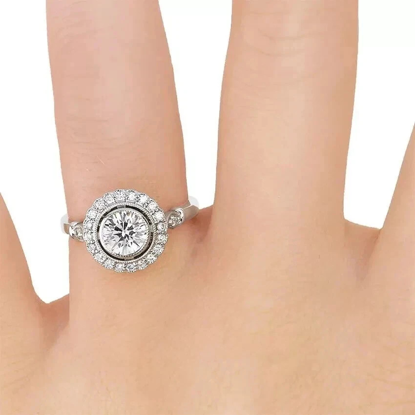 Art Deco Style 2.5Ct Round Lab Created Diamond 14K White Gold FN Engagement Ring
