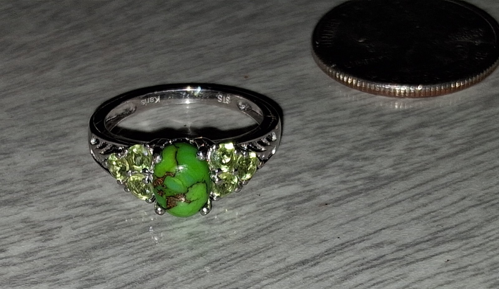 925 Sterling Silver Oval Green Stone 5-Stone Prong Cocktail Ring Size 5.5 Signed
