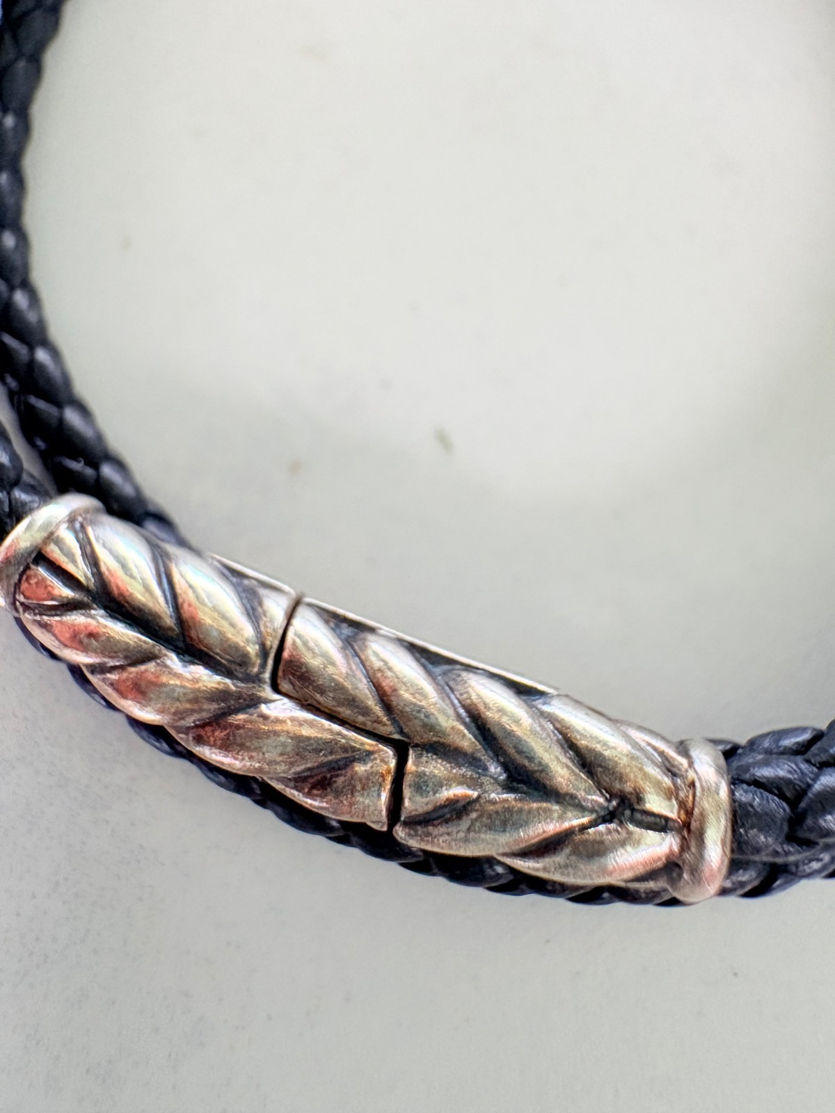 David Yurman Sterling Silver Chevron Triple Wrap Black Leather Bracelet Small