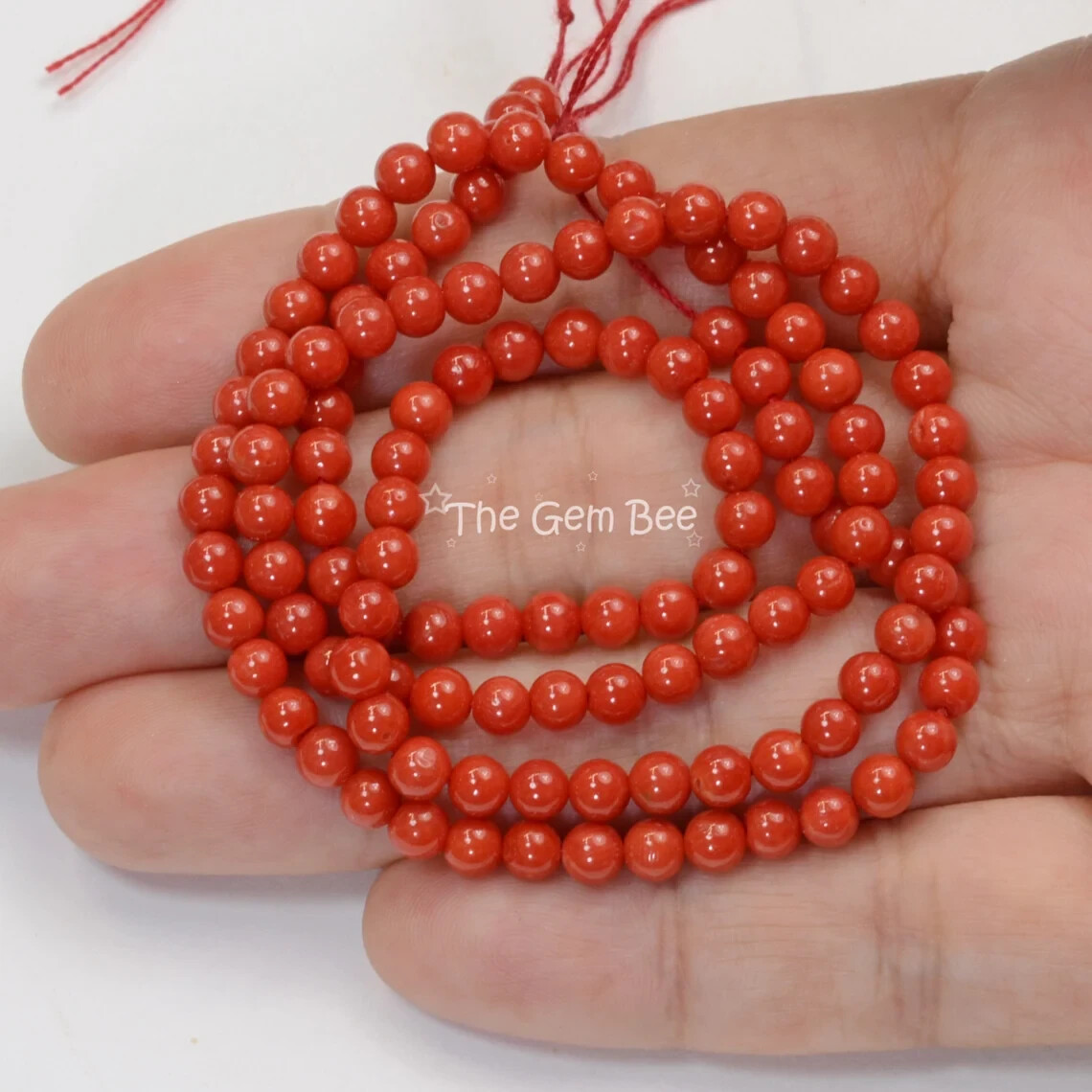4.2mm AA Quality Undyed Mediterranean Sardinia Red Coral Plain Round Bead 18″