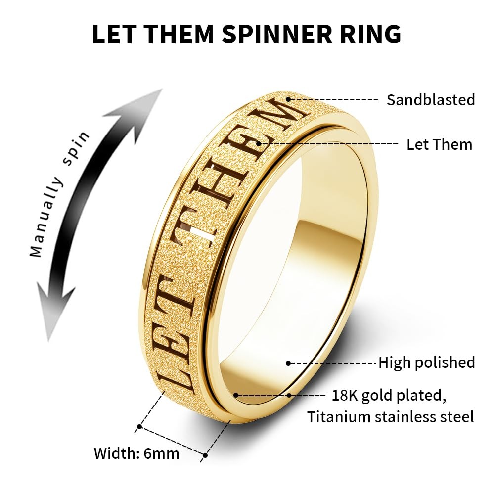 Adults Anxiety Ring for : Fidget Spinner Cute Let Them Symbol Thumb Ring Stai…