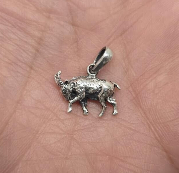 925 Sterling Silver Charging Goat Charm Pendant Oxidized Finish 7/8 (22mm) Inch