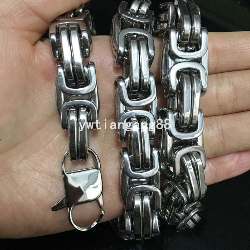 7″-40″ 12/15mm Heavy Huge Stainless Steel Mens Byzantine Chain Necklace Bracelet