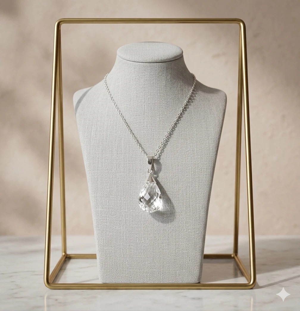 30Ct Drop White Topaz Pendant Sterling Silver Gemstone Jewelry With Sliver Chain