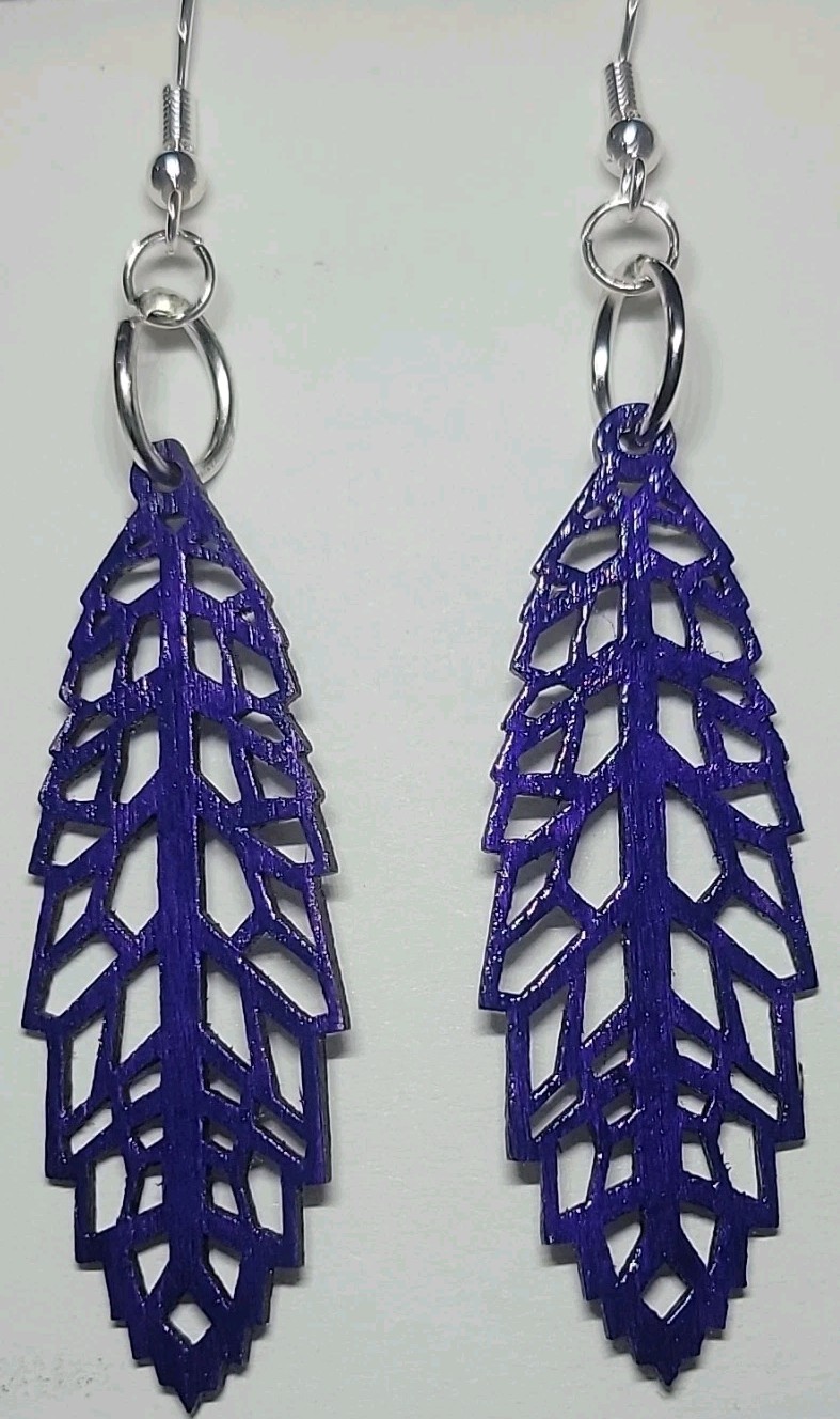 Purple Metal Leaf Nature Handcrafted Dangle/Drop Hook Earrings, No Stone