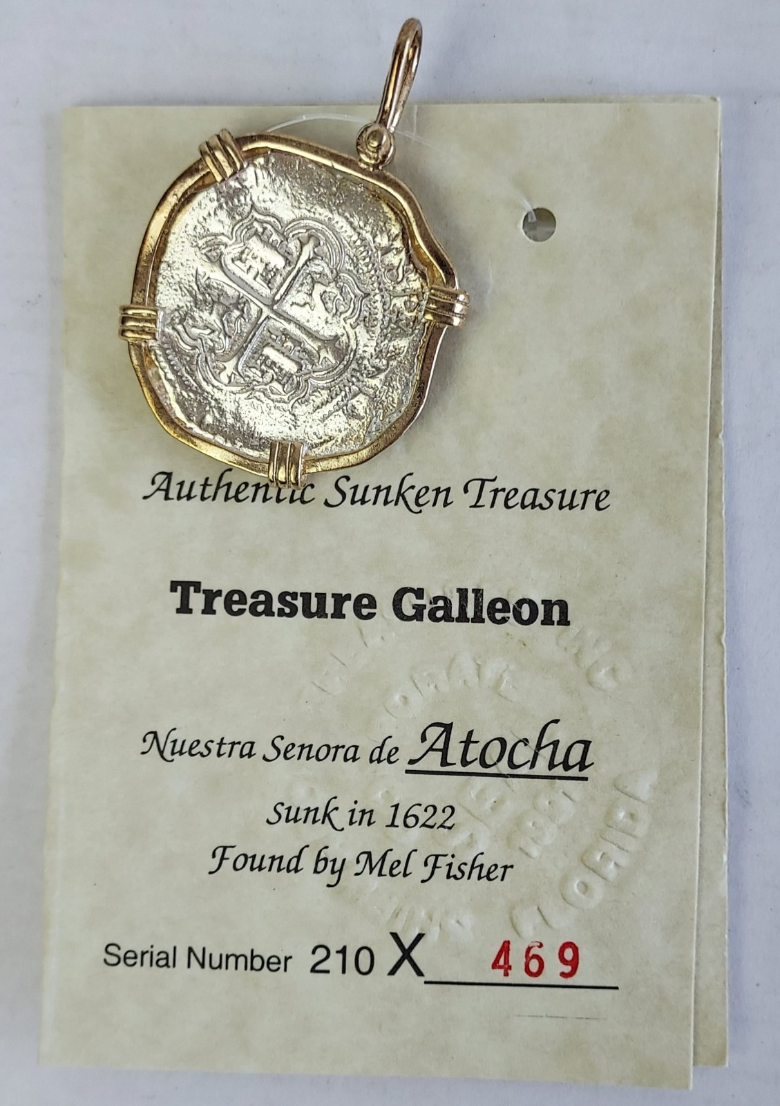 Atocha Sunken Jewelry LARGE Pieces of 8 Silver Coin Pendant with Date ~ 14K
