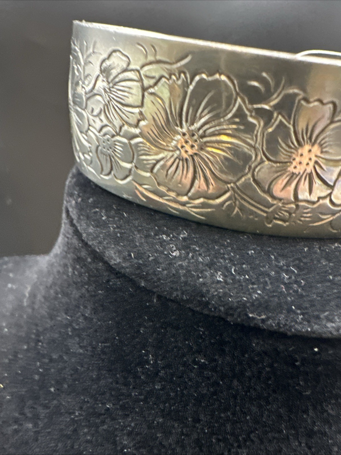 Kirk Stieff Cosmos Pewter Cuff Bracelet Etched Adjustable BohoChic 7/8” Wide C10