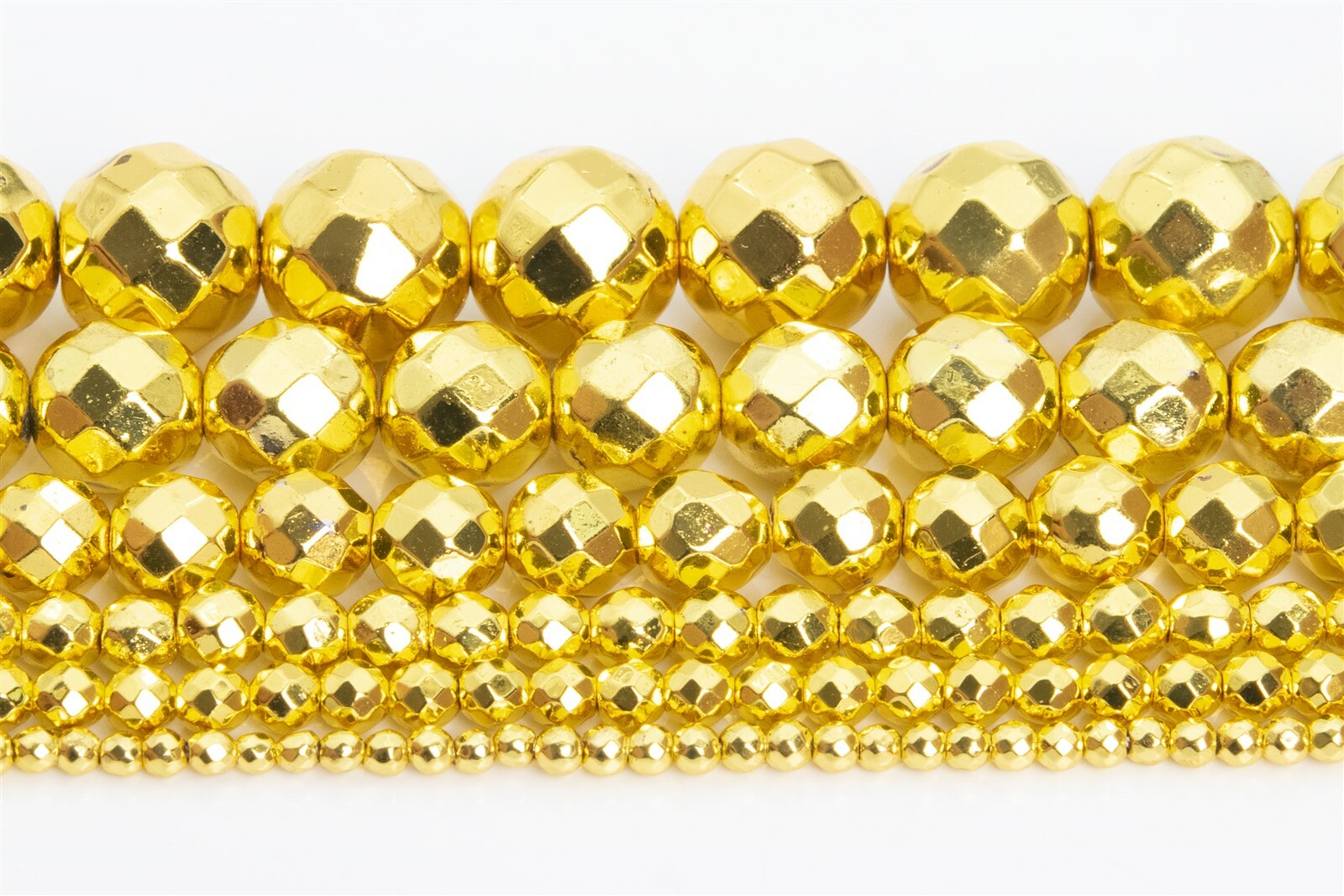 18k Gold Tone Hematite Grade AAA Faceted Round Loose Beads 2/3/4/6/7-8/9-10/11MM