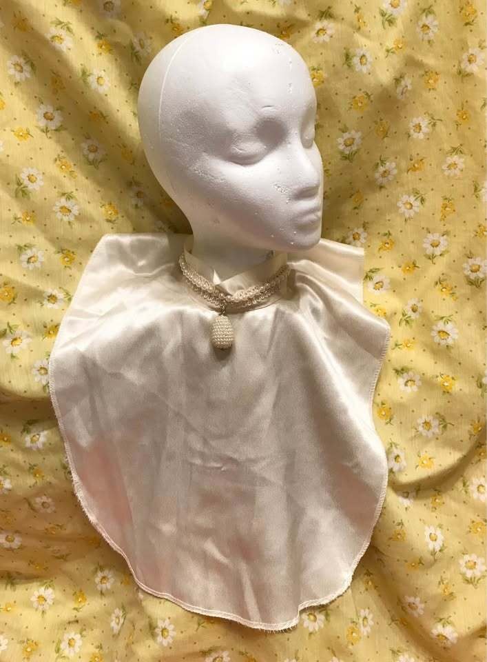 Vintage ivory satin-looking polyester dressy dickie with high collar and bead