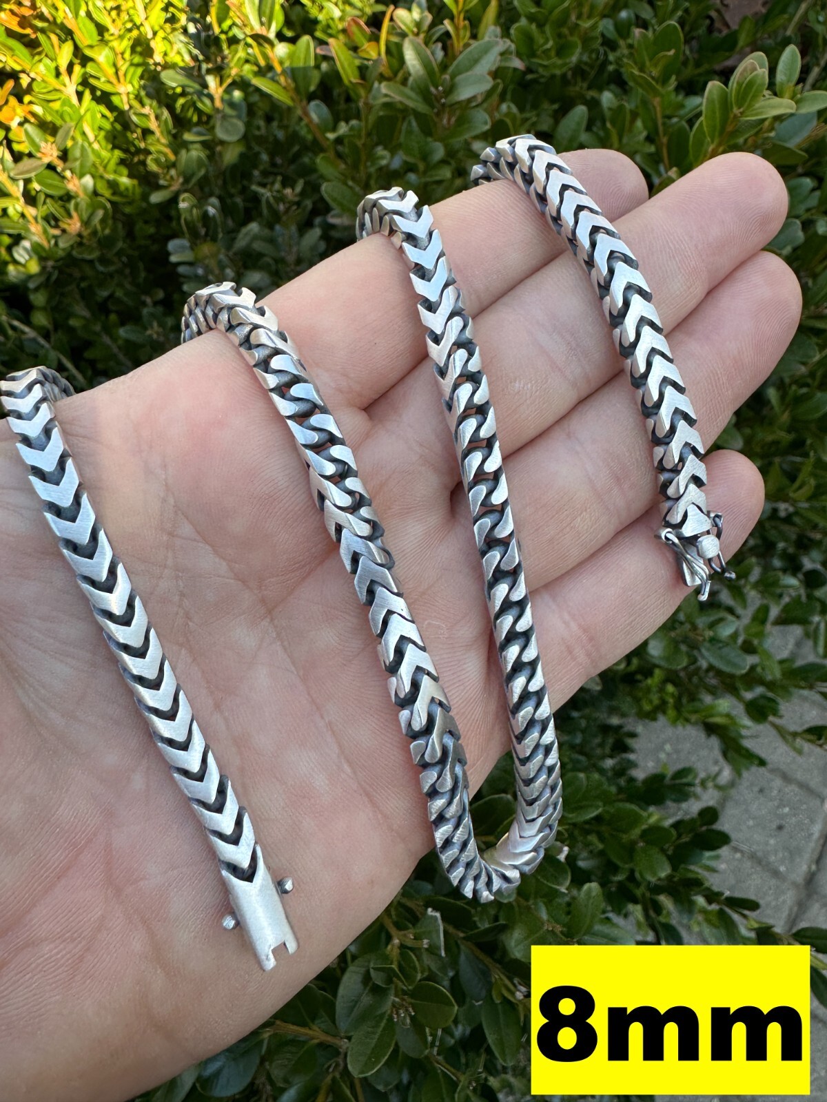 BIG 4-10mm Franco Chain Necklace Or Bracelet Oxidized Real 925 Silver Box Clasp