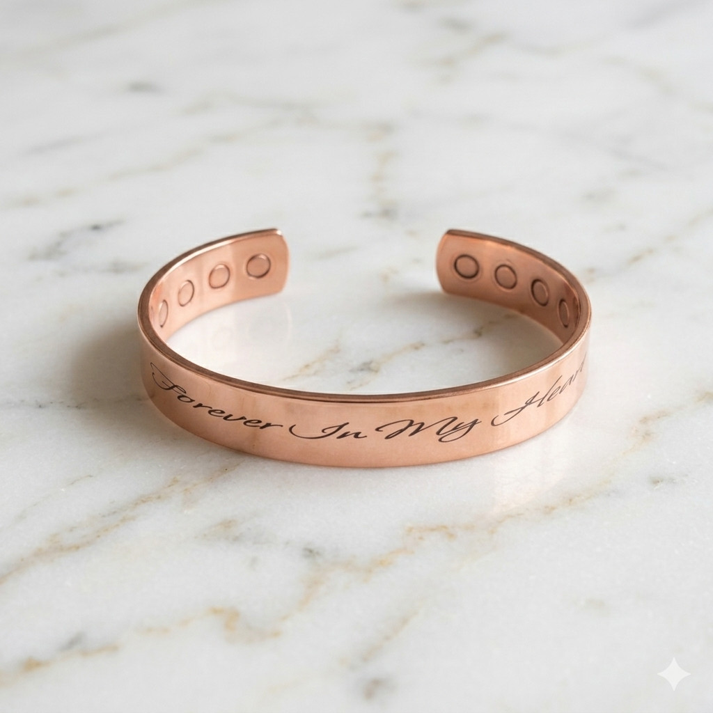 Pure Solid Copper Magnetic Bracelet Arthritis Pain 12mm Cuff Forever In My Heart