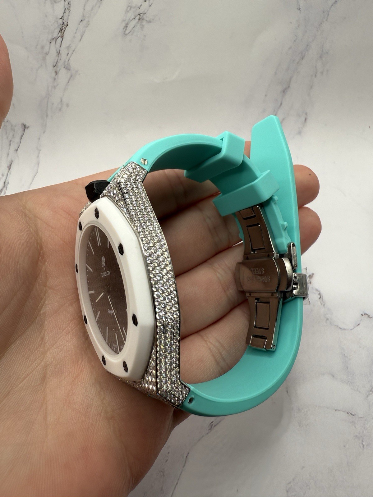 ICED OUT VVS1 Royal Pop conversion kit, 925 SS Bezel, stainless steel clasp