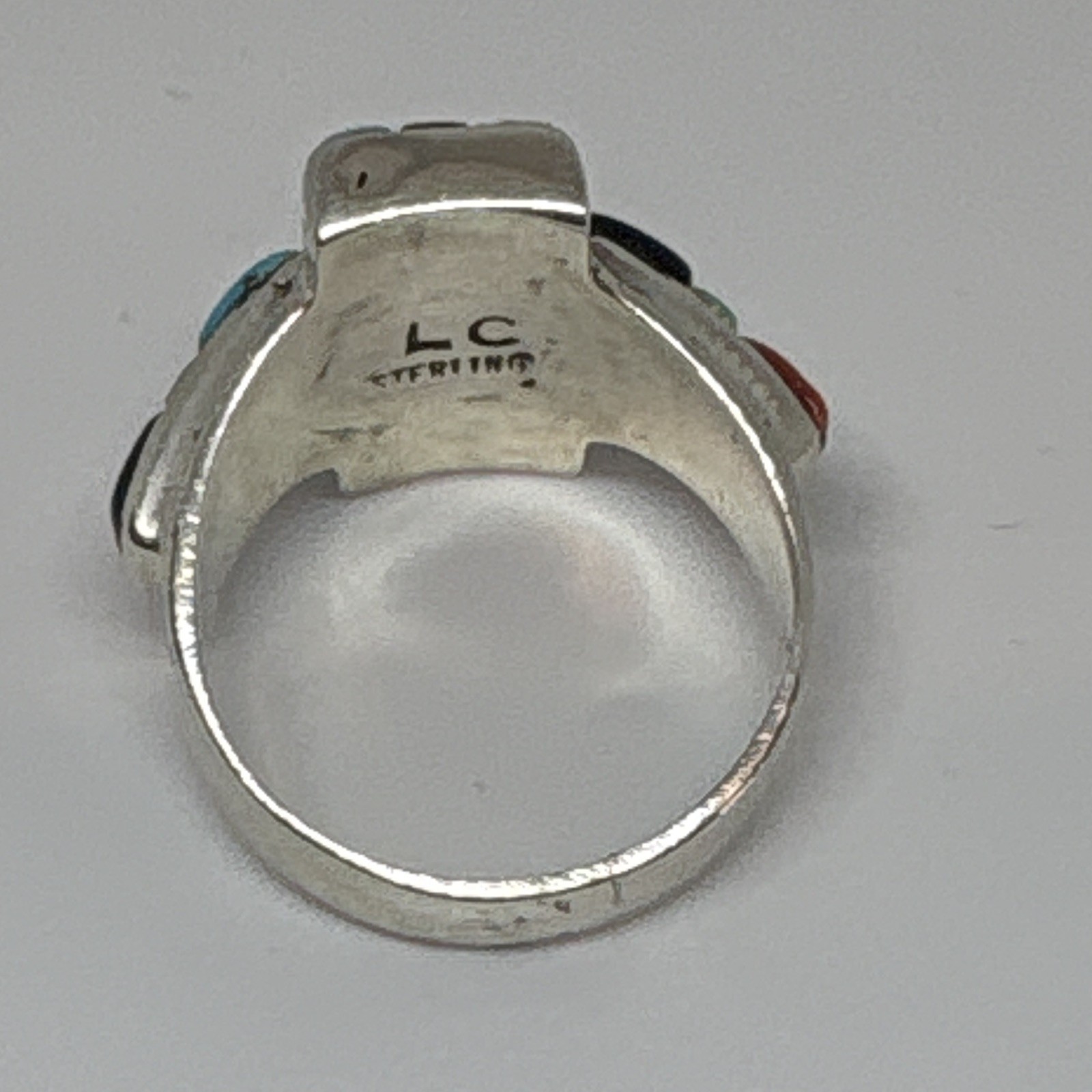 Vintage Native American Multi Stone Mosaic Inlay Ring Size 6.75 Lee Charley