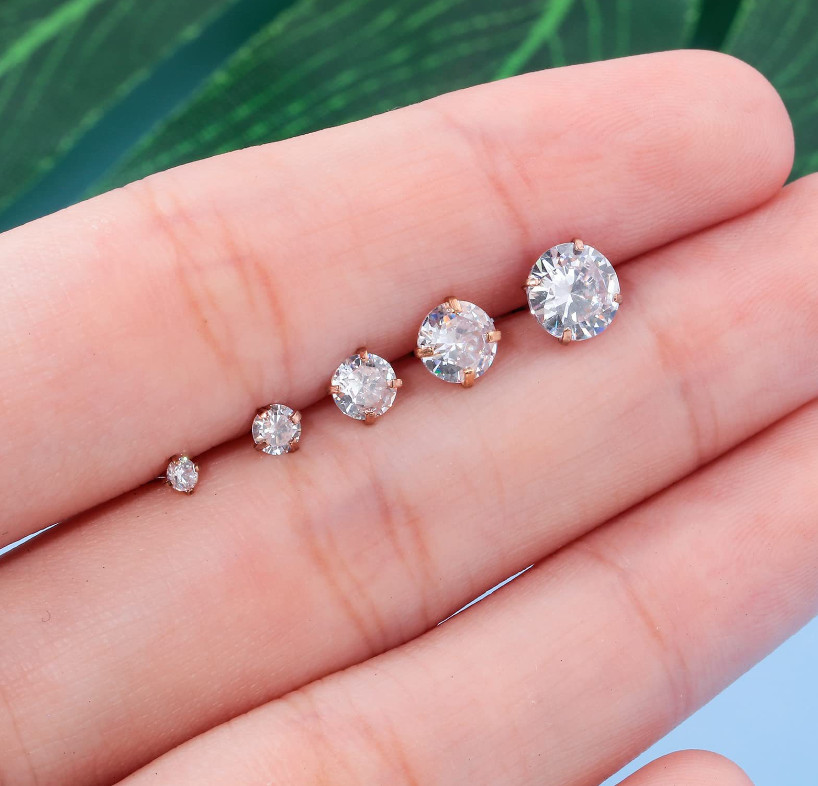 PAIR Prong Set CZ Stud Earrings with Gem Centered Screw Back Surgical Steel PE30