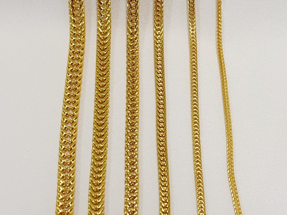 18K Yellow Gold 2mm-7mm Franco Square Box Chain Necklace Men Womens 18″- 28″