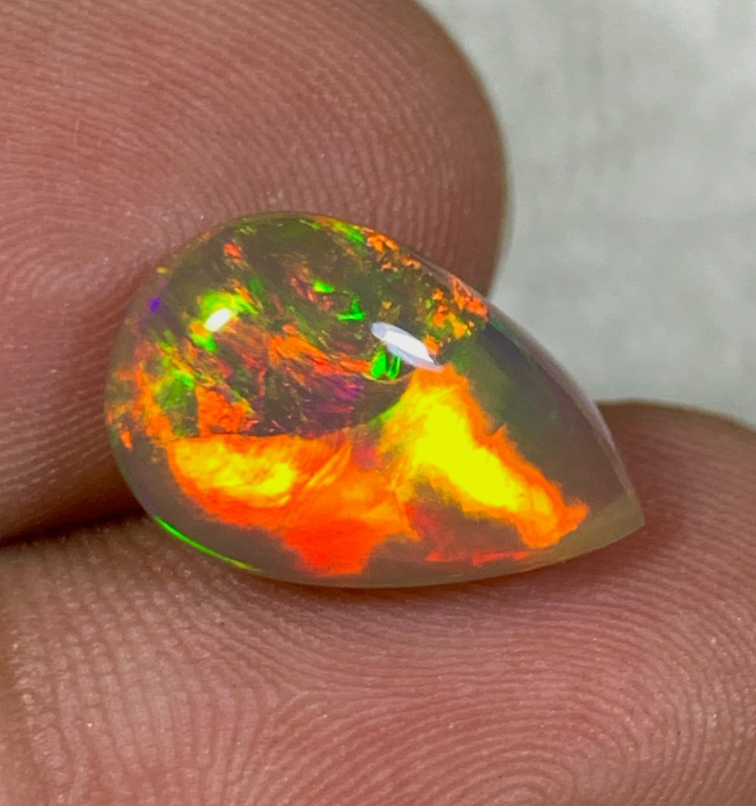 Shewa Chocolate Natural Ethiopian Dark Base Opal 3.5crt Multi-Fire Pear Cabochon