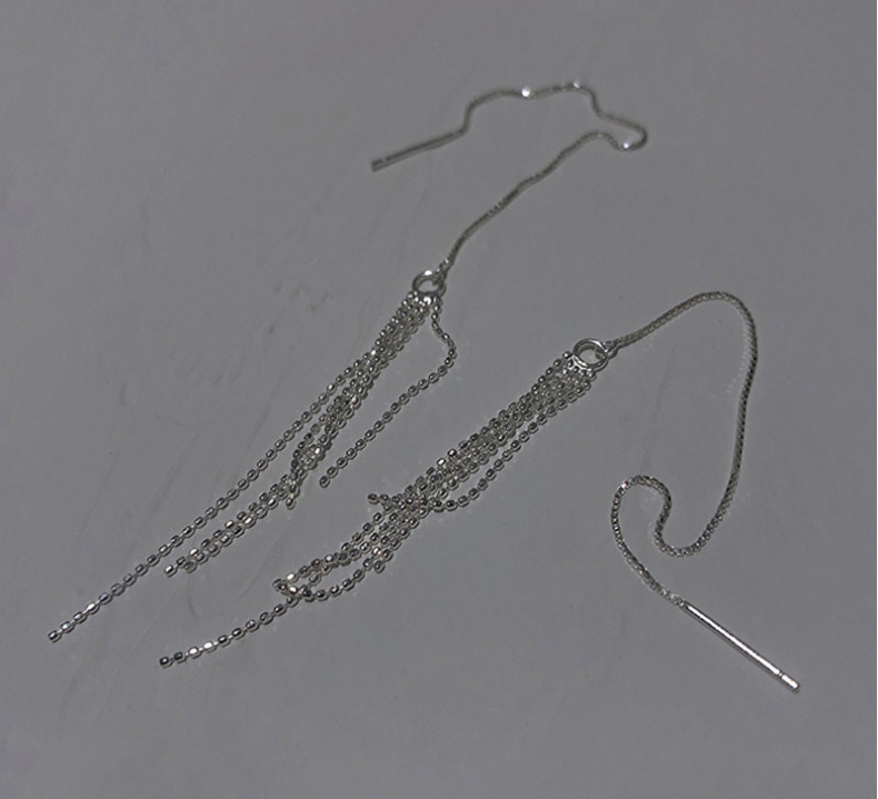 925 Silver Plated Threader Earrings Dainty Chain Tassel Drop Pull Earrings S6