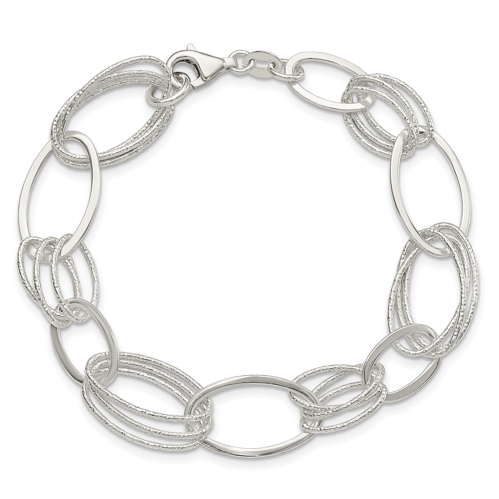 Silver Polished and Textured Oval Link Bracelet QG3338