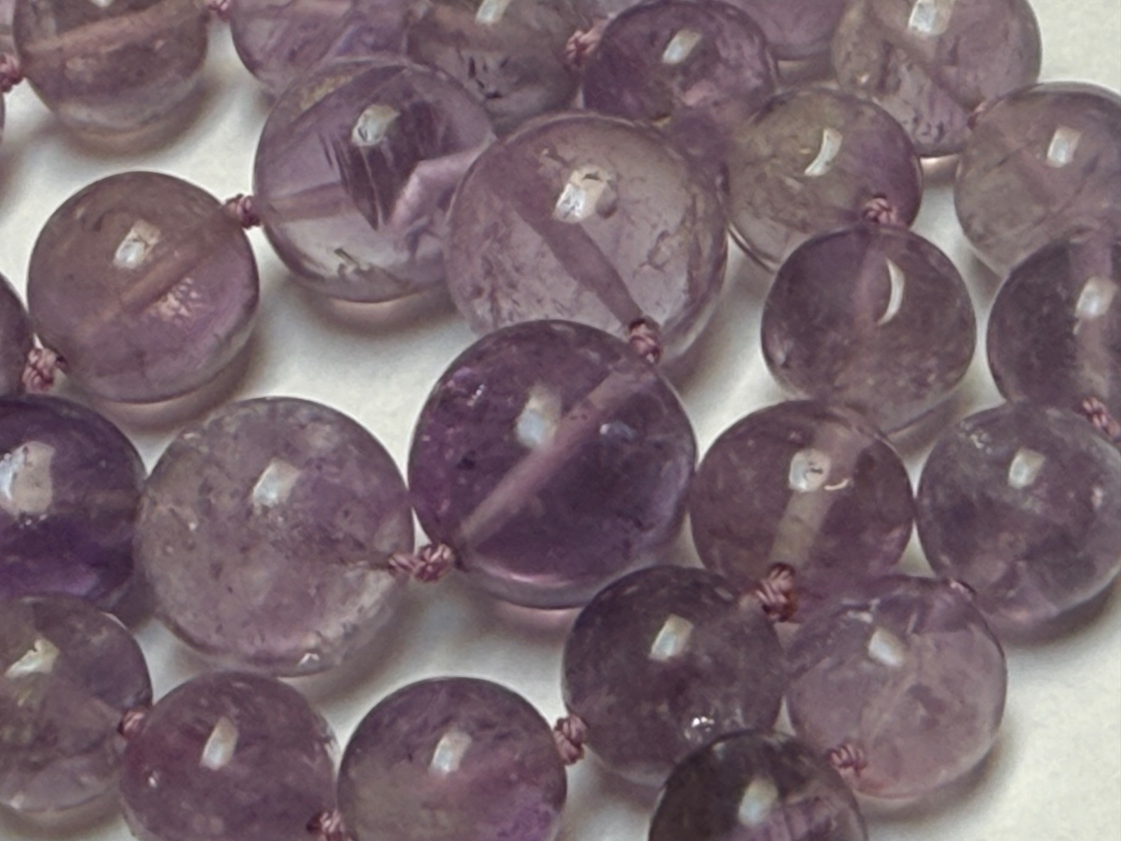 Hand polished amethyst 41 beaded graduated knotted 21.5” necklace