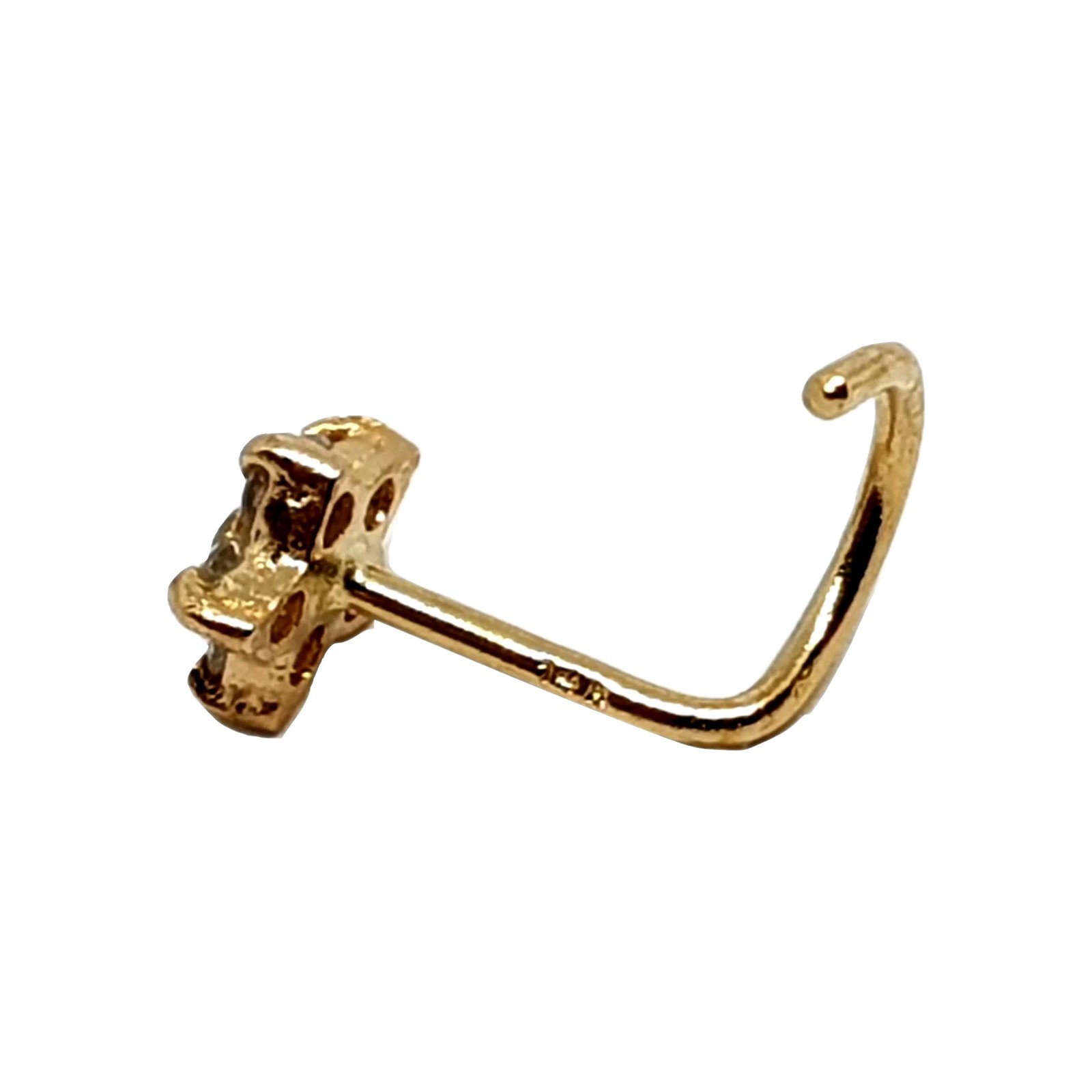 Gold Nose Stud Diamond Cluster Flower 14k Gold Genuine 20g (0.8mm) Curl Screw