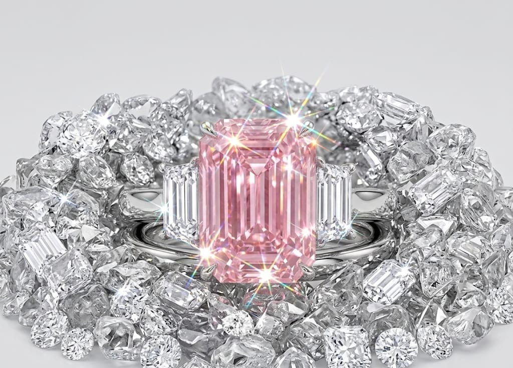 13 Ct Certified Emerald Natural Pink & White Diamond Engagement Ring Great Shine